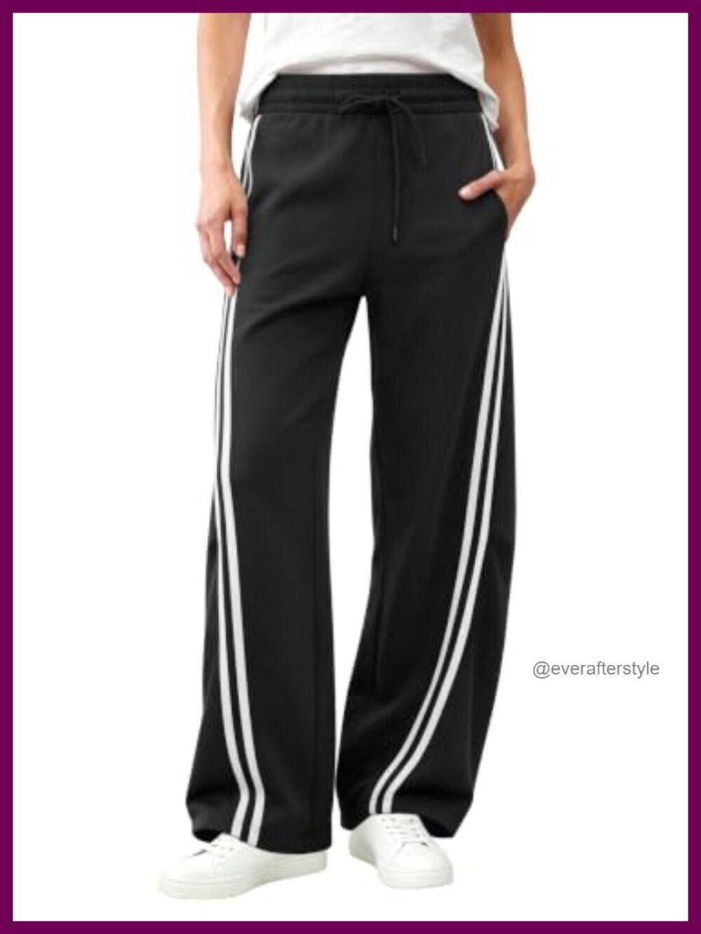Barrel Leg Sweatpants Wide Leg Side Striped Drawstring Cotton Blend